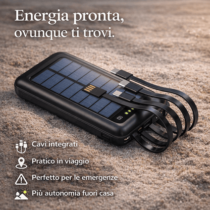 Power Bank Solare 10000 mAh con Cavi Integrati | Energia sempre con te 🔋