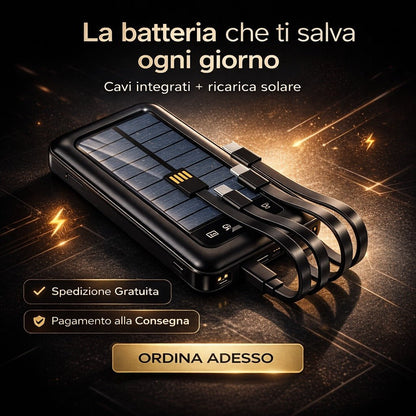 Power Bank Solare 10000 mAh con Cavi Integrati | Energia sempre con te 🔋