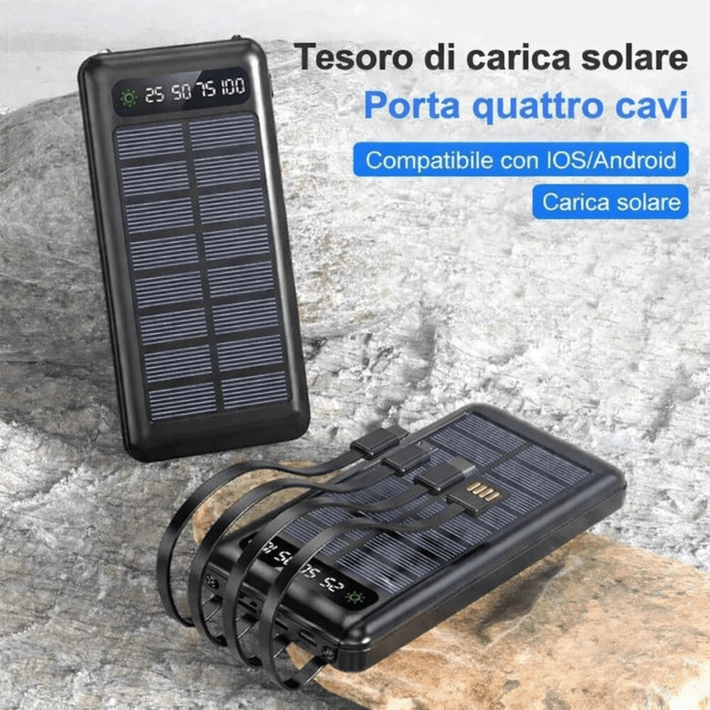 Power Bank Solare 10000 mAh con Cavi Integrati | Energia sempre con te 🔋