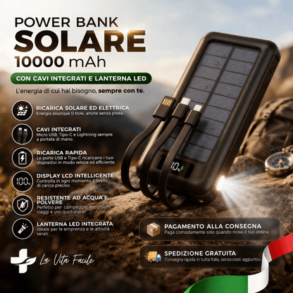 Power Bank Solare 10000 mAh con Cavi Integrati | Energia sempre con te 🔋