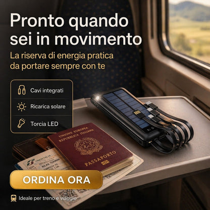 Power Bank Solare 10000 mAh con Cavi Integrati | Energia sempre con te 🔋